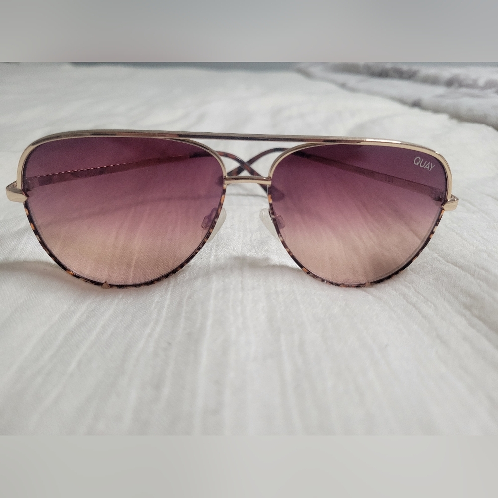Quay Australia Pink and Gold Aviator Sunglasses